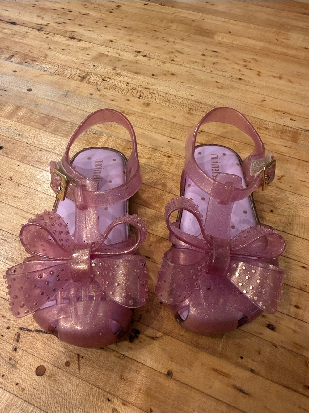Mini Melissa Glitter Pink Bow Jelly Sandals
